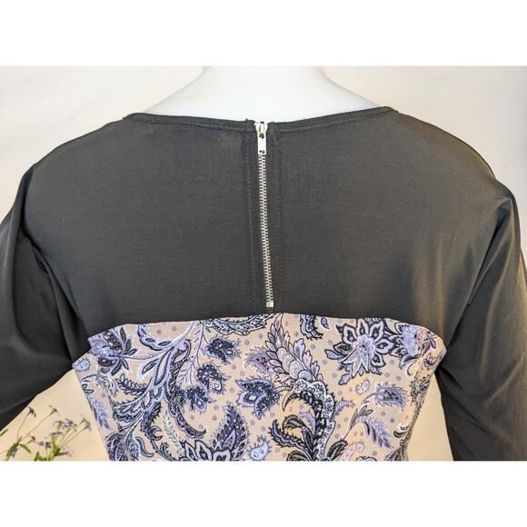 Roz & Ali Top Blouse Petite Small Purple Paisley Black Colorblock Stretch Boho - Picture 6 of 9